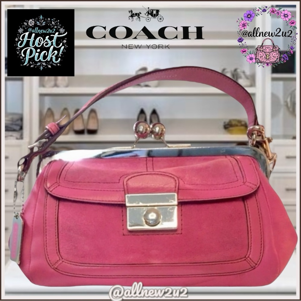 Coach Hamptons Framed “Ladies” Club 9734 Kiss Lock Orchid Pink Leather Purses - Picture 4 of 17